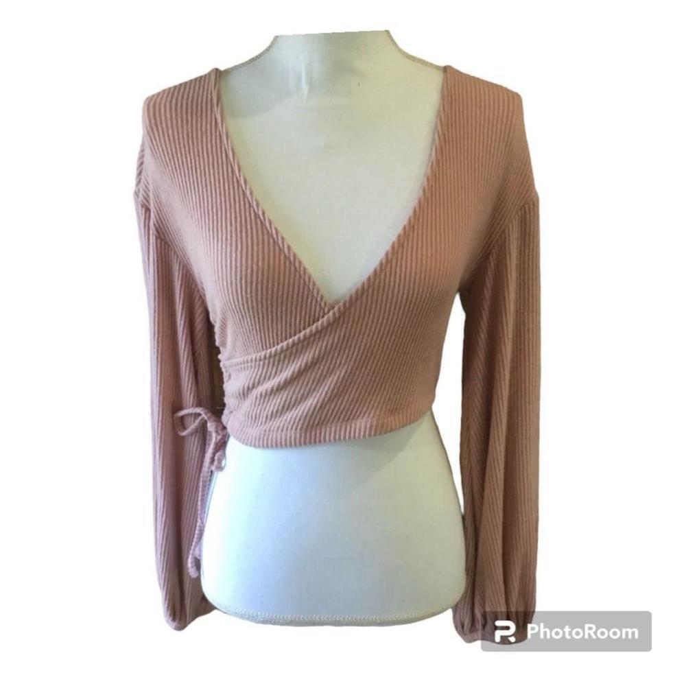 Urban Outfitters Mauve Ribbed Wrap Crop Top - Size S